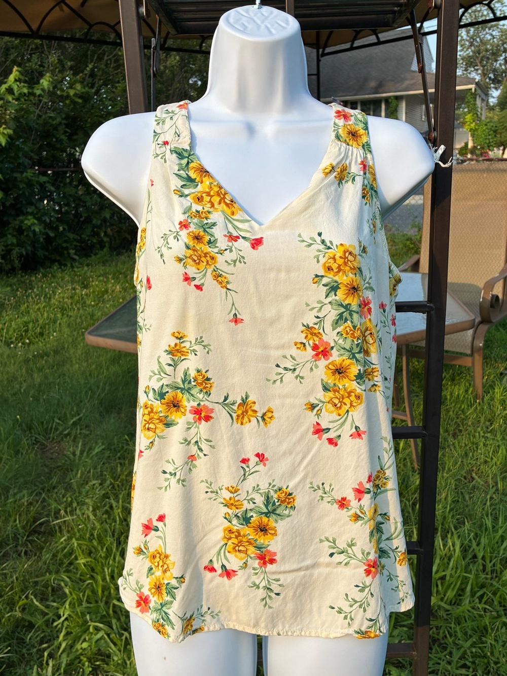 Old Navy Cream Floral sleeveless Yellow & Green Print Blouse